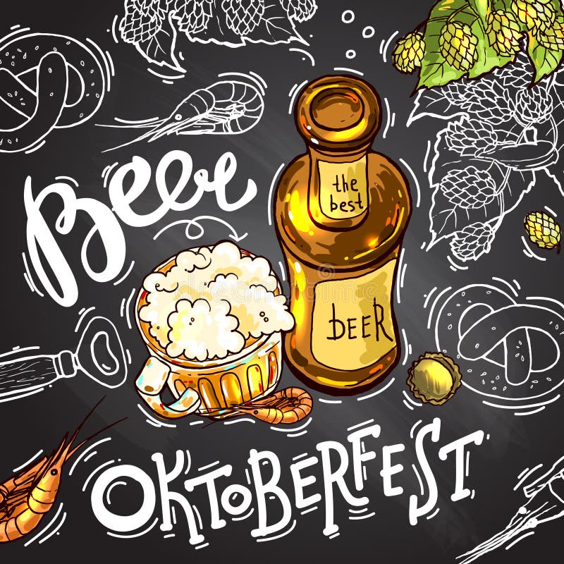 Beautiful hand drawn illustration beer and snacks. Food top view. Beautiful hand drawn illustration beer and snacks. Food top view.