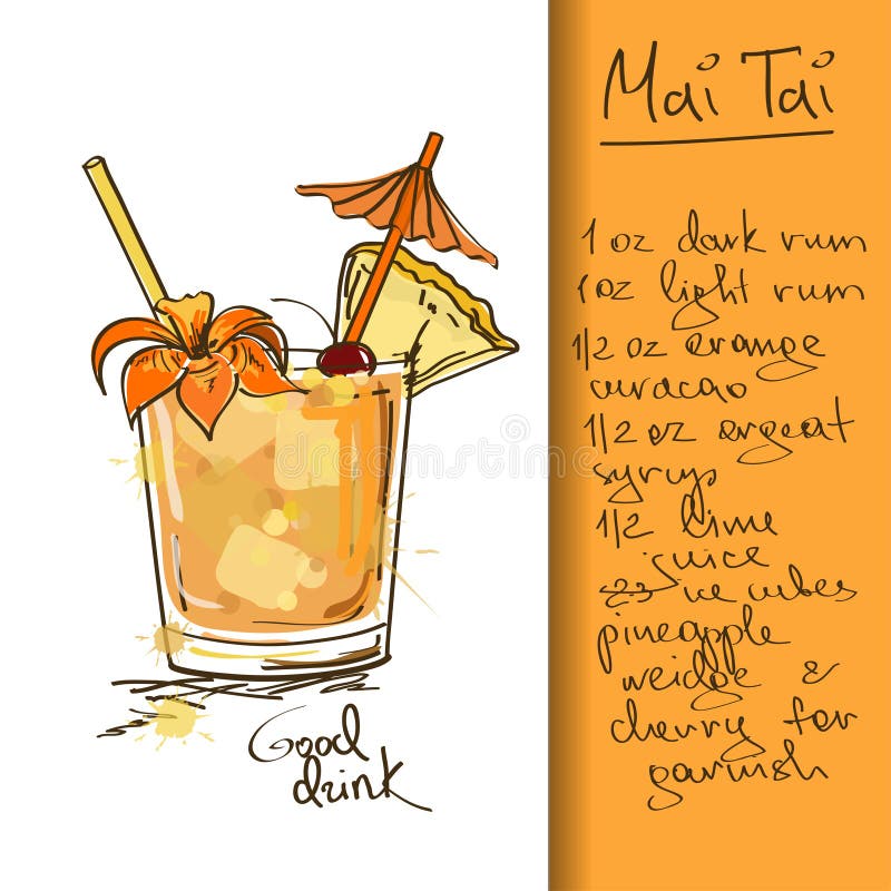 Иллюстрация с коктеилом Mai Tai иллюстрация штока Иллюстрация с коктеилом Mai Tai иллюстрация штока
