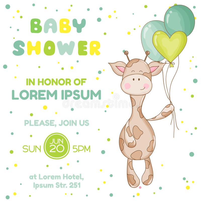 Baby Shower or Arrival Card - with Baby Giraffe - in vector. Baby Shower or Arrival Card - with Baby Giraffe - in vector