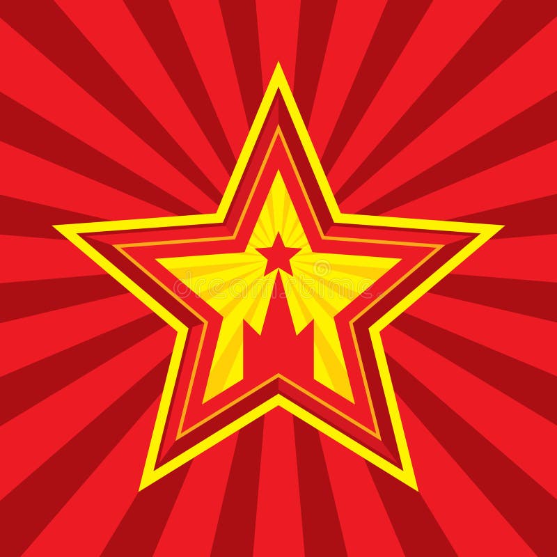 Star with Kremlin symbol - vector concept illustration in Soviet Union agitation style. Russia and USSR symbol. Moscow symbol. Red background. Minimal style. Design element. Star with Kremlin symbol - vector concept illustration in Soviet Union agitation style. Russia and USSR symbol. Moscow symbol. Red background. Minimal style. Design element.