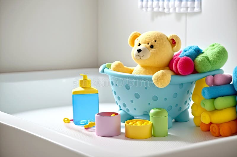играть в мягком плюшевом медведе для купания милых детишек, вязаемых игрушек стоковое изображение