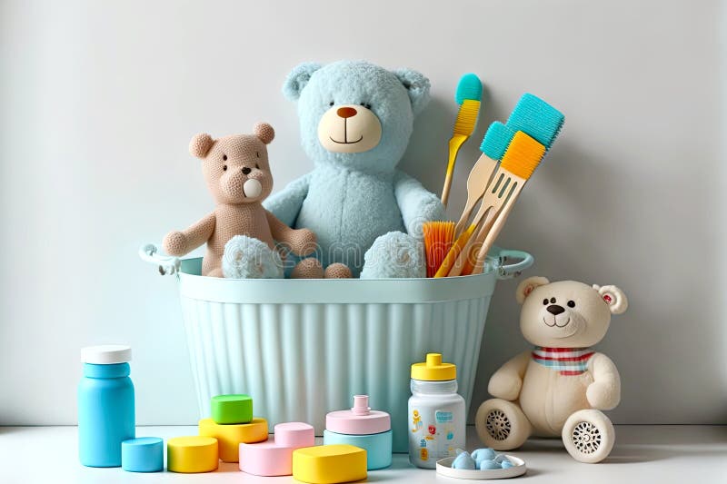 играть в мягком плюшевом медведе для купания милых детишек, вязаемых игрушек стоковые фотографии rf