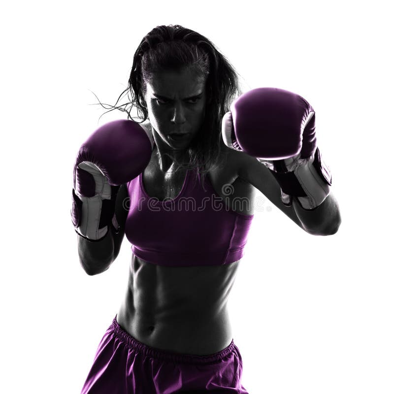 Изолированный силуэт бокса боксера женщины kickboxing стоковые фото Изолированный силуэт бокса боксера женщины kickboxing стоковые фото
