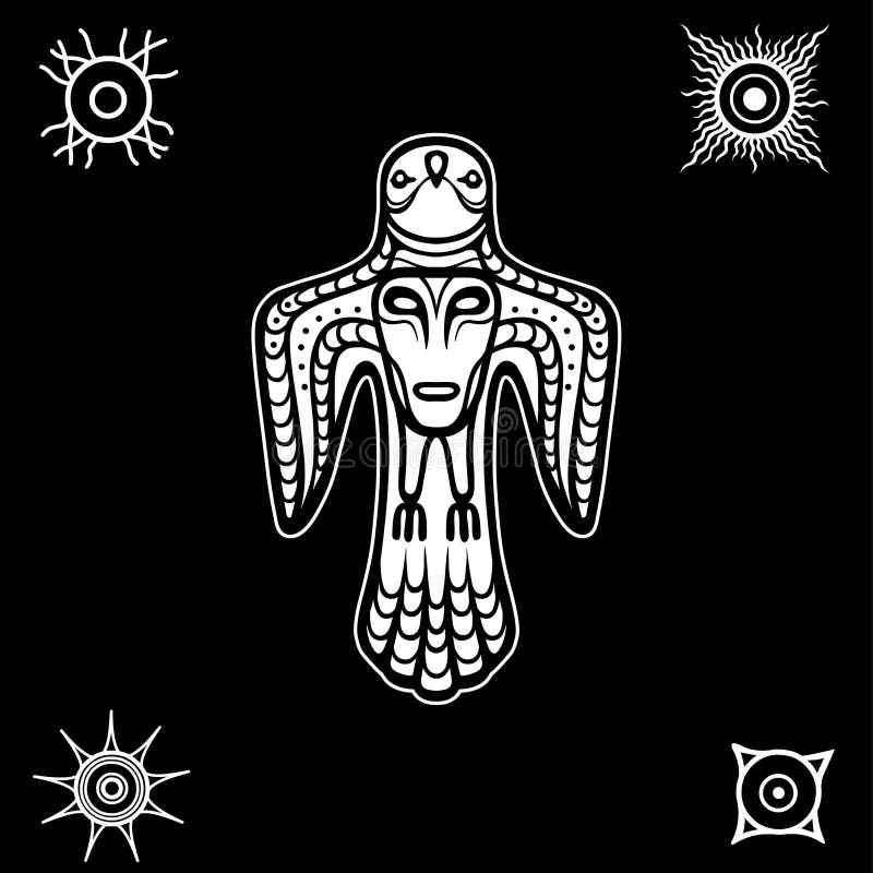 Изображение анимации старого языческого божества Птица Y с человеческим ...