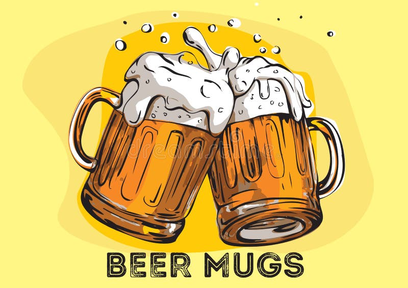 Vector image of two mugs of beer. Drinks with a lot of foam. Vector image of two mugs of beer. Drinks with a lot of foam.