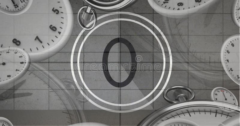 изображение нулевого числа в винтажном черно-белом кинопроекторе обратный отсчет с часами и часами иллюстрация вектора