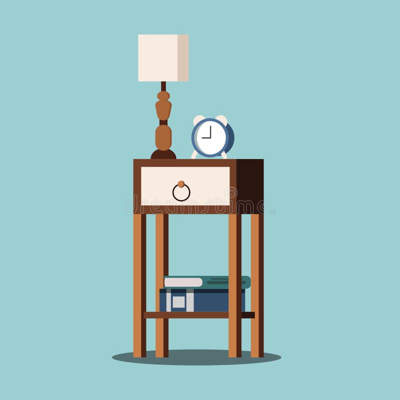 Изолированное nightstand с лампой, будильником, книгами иллюстрация штока Изолированное nightstand с лампой, будильником, книгами иллюстрация штока