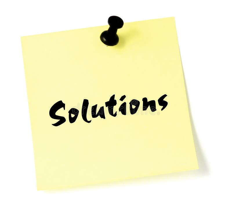 Solutions, written on a sticky note. Solutions, written on a sticky note