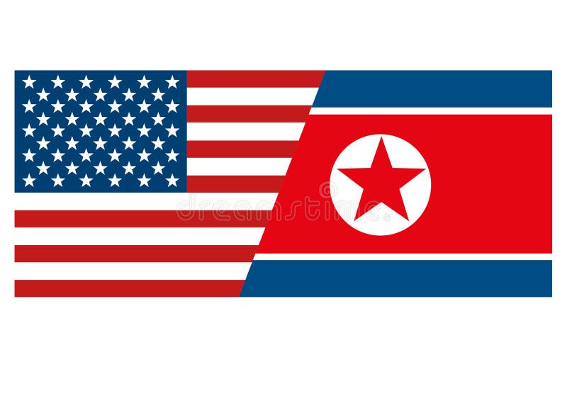 The American and the North Korean flag isolated symbolizes that North Korea leader Kim Jong-un has invited President of USA the United States of America Donald Trump to meet for negotiations. The American and the North Korean flag isolated symbolizes that North Korea leader Kim Jong-un has invited President of USA the United States of America Donald Trump to meet for negotiations
