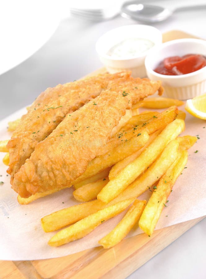 Gourmet fish and chips and french fries. Gourmet fish and chips and french fries