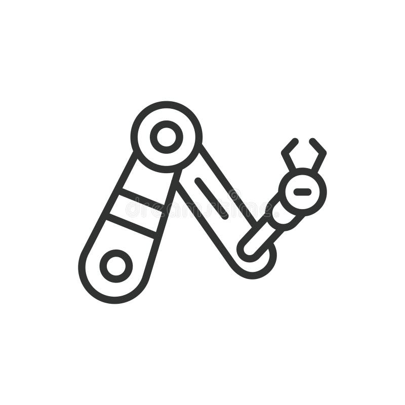 иконка ручного робота в линейном дизайне. промышленная робот ручная автоматика механическая иллюстрация вектора