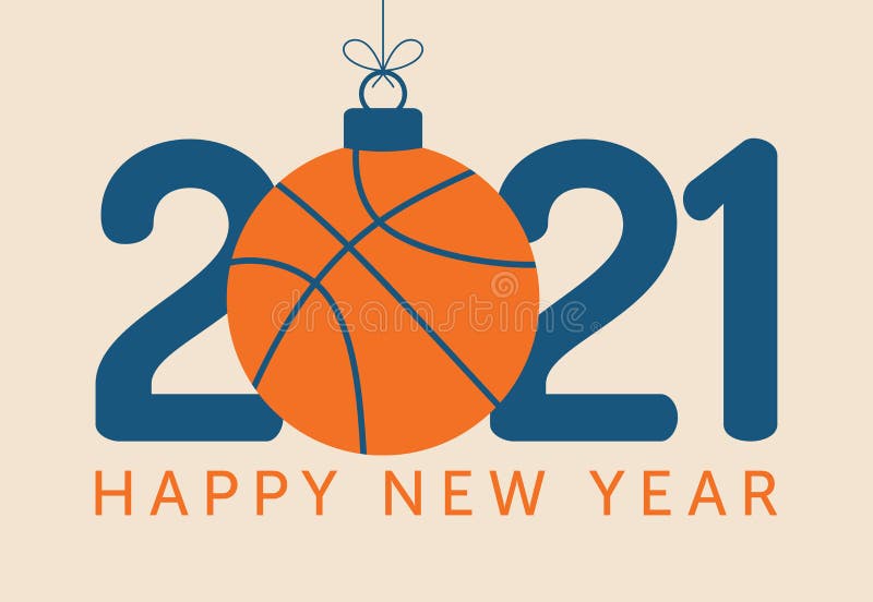 2021 Иллюстраций вектор С Новым Годом! Плоская поздравительная открытка  спорта стиле с мячом, баскетбол на фоне Вектор Иллюстрация вектора -  иллюстрации насчитывающей фоне, стиле: 199575379