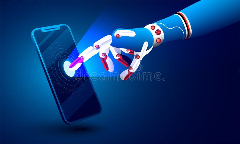 иллюстрация 3d робототехнической руки щелкая на smartphone для Artif иллюстрация вектора иллюстрация 3d робототехнической руки щелкая на smartphone для Artif иллюстрация вектора