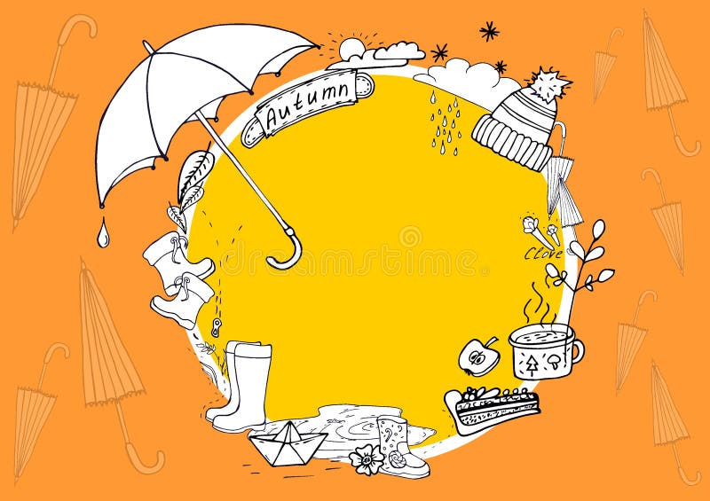 Иллюстрация Doodle осени элементов осени Прогулка осени в дожде иллюстрация вектора Иллюстрация Doodle осени элементов осени Прогулка осени в дожде иллюстрация вектора