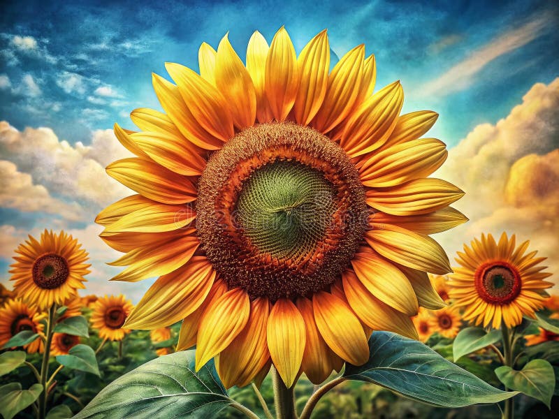 Иллюстрация VintageInspired HandDrawn Sunflower Подробное ботаническое исследование, запечатлевшее красоту звёзд иллюстрация штока