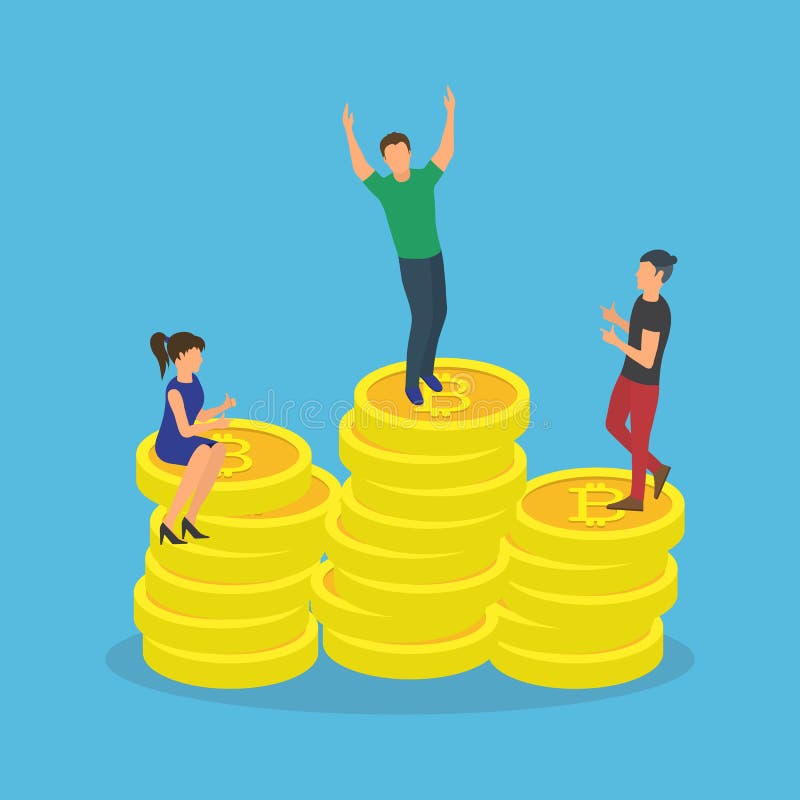 Иллюстрация вектора концепции Bitcoin молодые люди иллюстрация штока