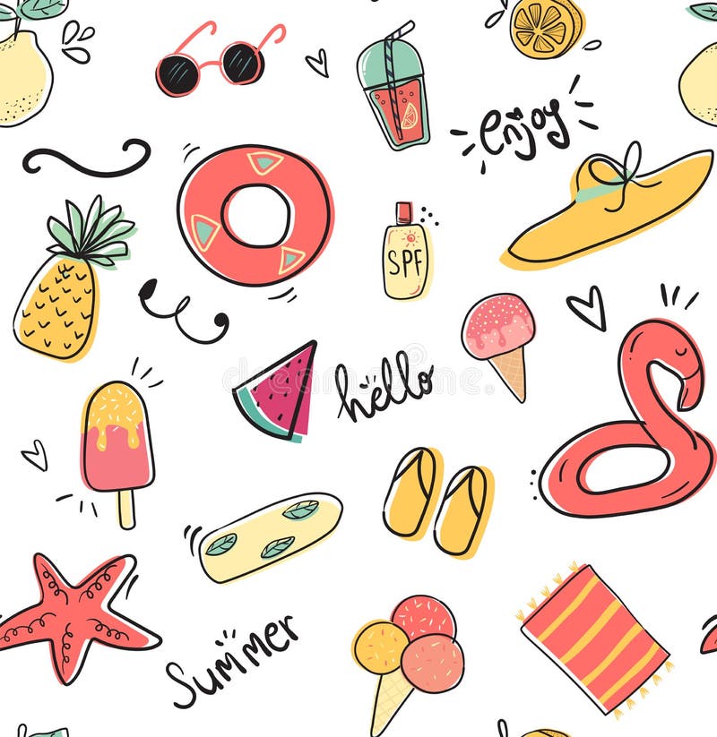 иллюстрация вектора милой картины собрания лета doodle безшовная плоская иллюстрация вектора иллюстрация вектора милой картины собрания лета doodle безшовная плоская иллюстрация вектора