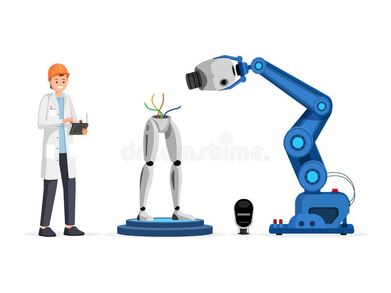 Иллюстрация вектора процесса инженерства Droid плоская Усмехаясь ученый в мультфильме прибора регулятора удерживания трудной шляп бесплатная иллюстрация Иллюстрация вектора процесса инженерства Droid плоская Усмехаясь ученый в мультфильме прибора регулятора удерживания трудной шляп бесплатная иллюстрация