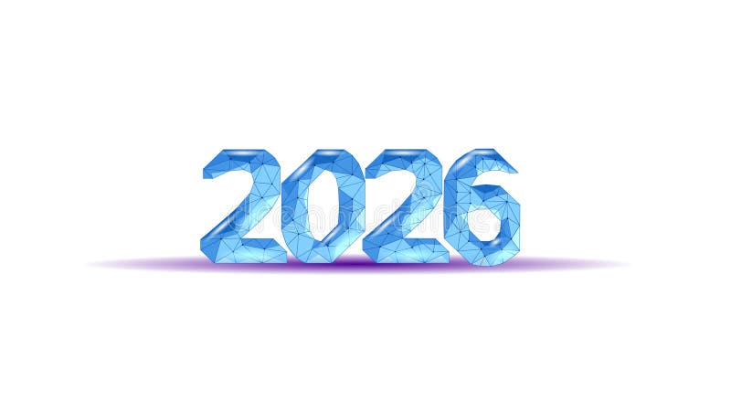 Иллюстрация 2026 года. Геометрическая сетка и сияющие узлы. Приглашения на мероприятия маркетинга в честь Нового года. Многоугольн иллюстрация вектора
