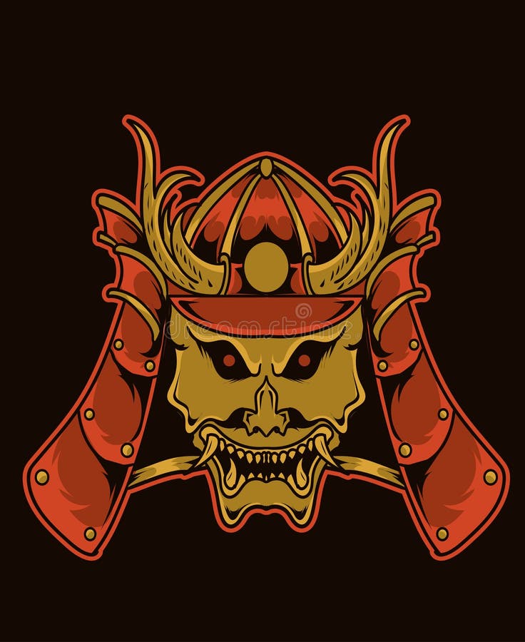 иллюстрация головки самурая на черном фоне. иллюстрация samurai head по черному фону высококачественный вектор для ваших бизнес-футболок и т. д.