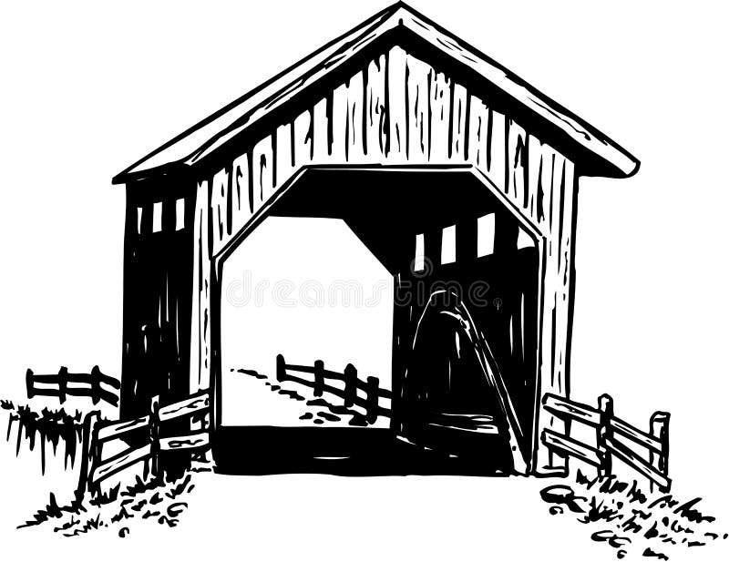 A vector illustration of a covered bridge. A vector illustration of a covered bridge