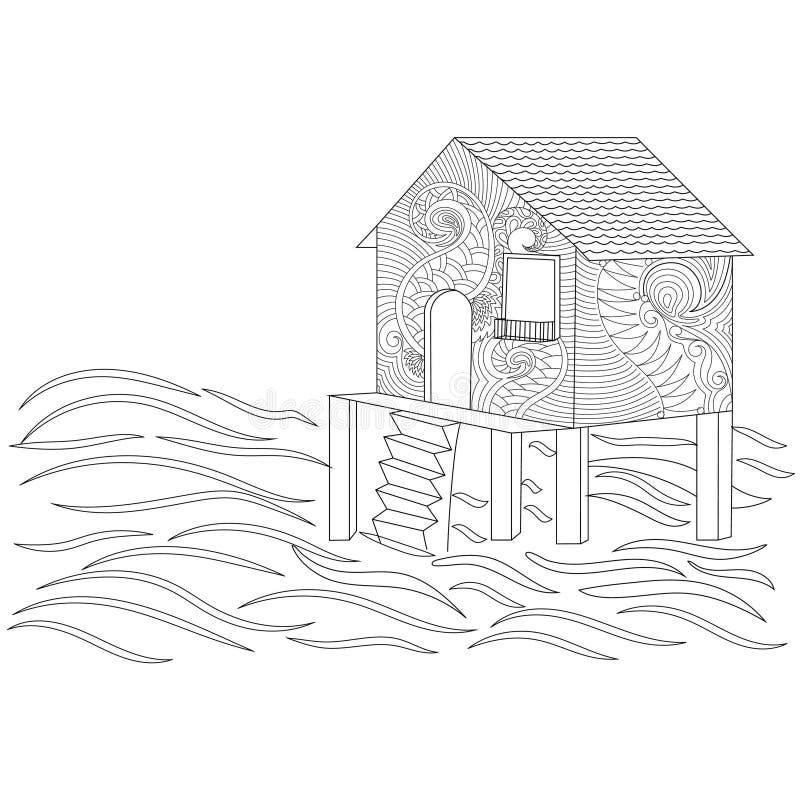 Иллюстрация стилизованного декоративного линиата Beach House иллюстрация вектора
