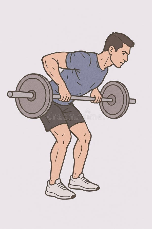Иллюстрация строки BentOver Barbell. BentOver Barbell Row Иллюстрация печатные СМИ использовать йога центр украшения доктора химбур украшения одежда футболки печать живопись спорт.