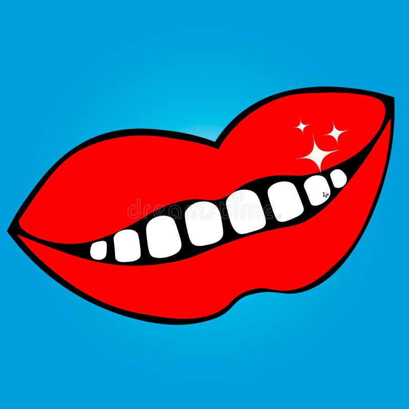 Иллюстрация цвета- улыбка Чешира кота Губы Оформление стразов в форме звезды Чистка снег-белых зубов иллюстрация вектора