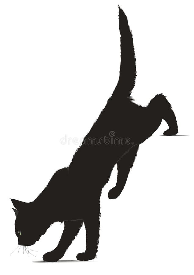 Illustration of black cat descending down slope, against white background. Illustration of black cat descending down slope, against white background