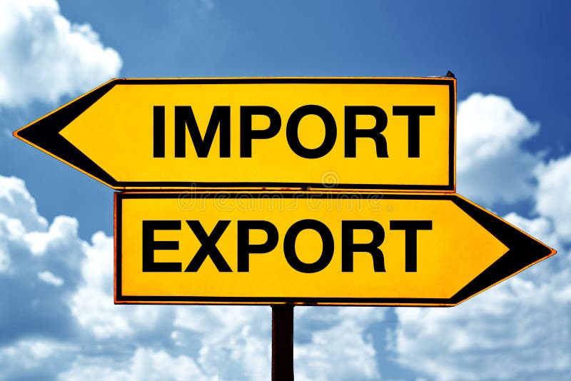 Импорт или экспорт, напротив знаков Стоковое Изображение - изображение  насчитывающей указатели, дорога: 33174383