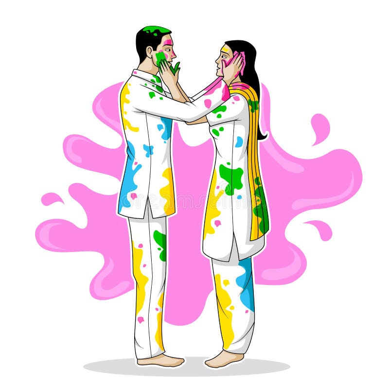 Индийские люди играя Holi иллюстрация штока Индийские люди играя Holi иллюстрация штока