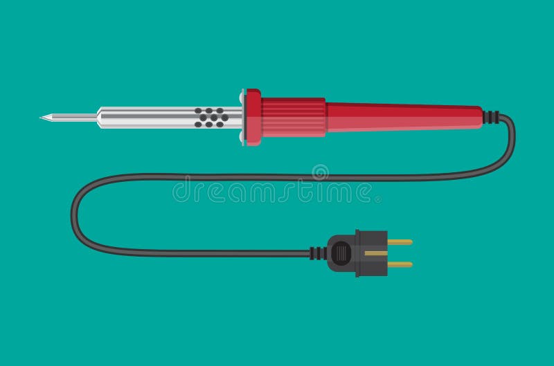 Soldering iron tool with plastic handle and plug. Electronic repair equipment. Vector illustration in flat style. Soldering iron tool with plastic handle and plug. Electronic repair equipment. Vector illustration in flat style