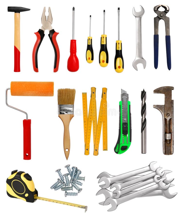 Collection of tools isolated on white background. Collection of tools isolated on white background