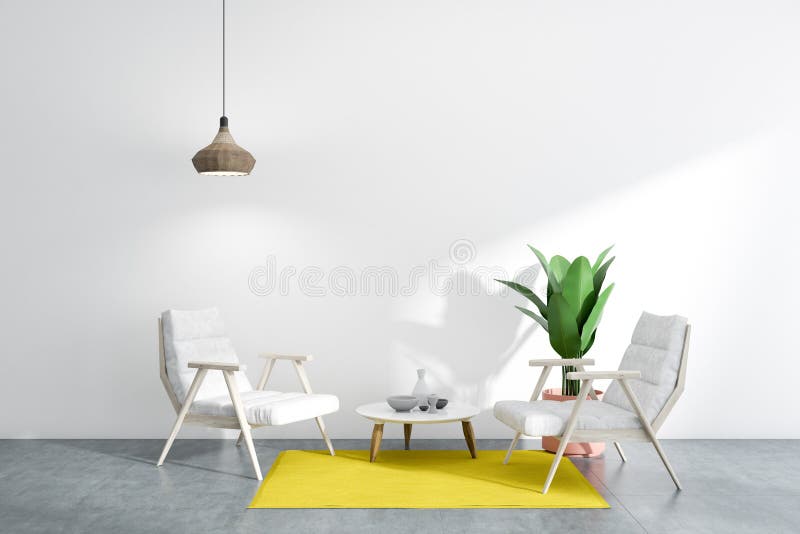 Интерьер живущей комнаты Minimalistic белый, ковер иллюстрация вектора