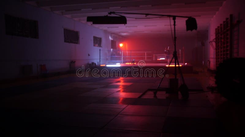 Интерьер залы бокса Пустой современный клуб боя с грушами различных форм для практикуя боевых искусств