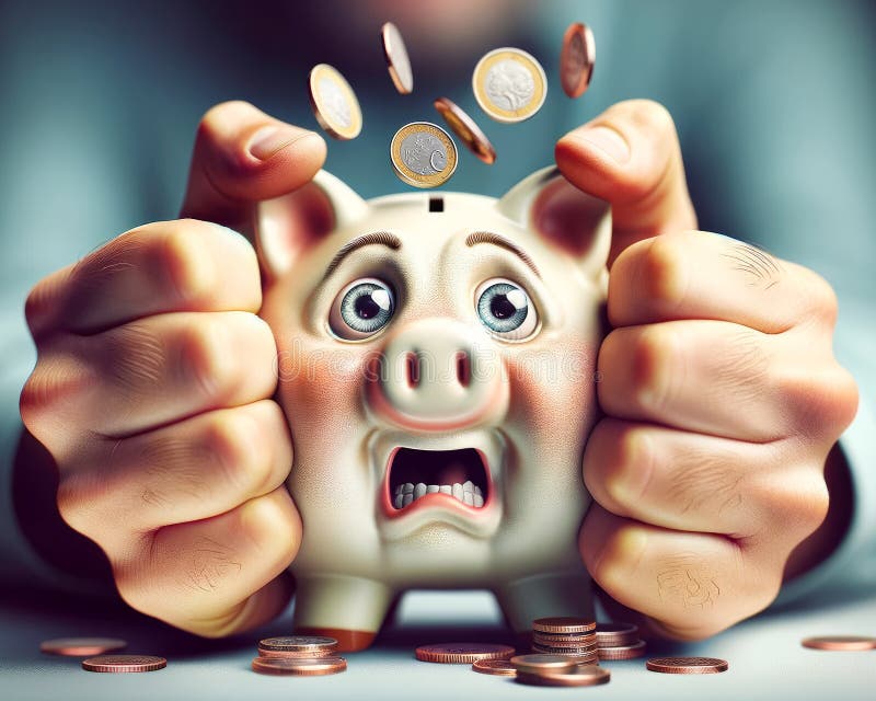 инфляционное сжатие сотрясает пузырь личных долгов свинейского банка сбережения денег банковская глобальная валюта золотые серебря стоковая фотография