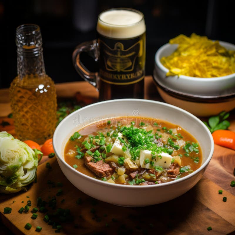 ирландский красный але суп вкусный смесь тушеной лапши и картофеля бесплатная иллюстрация
