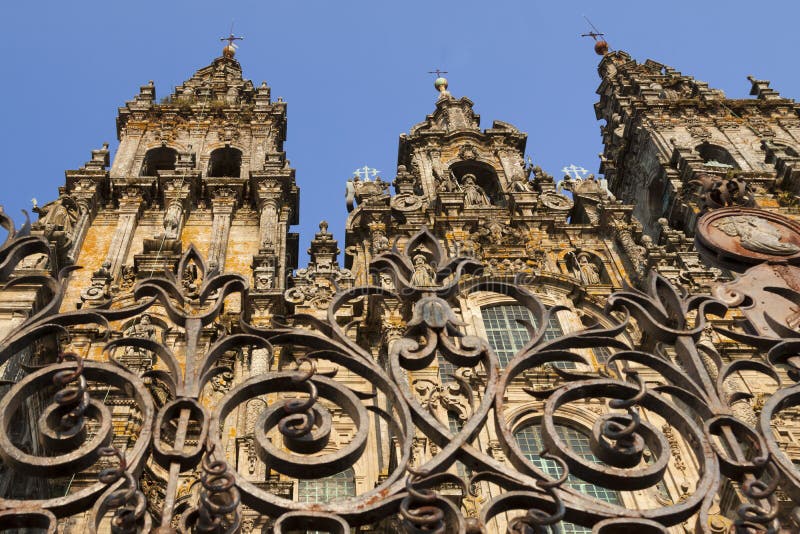 Spain, Galicia, Santiago de Compostela, Cathedral facade, afternoon. Spain, Galicia, Santiago de Compostela, Cathedral facade, afternoon