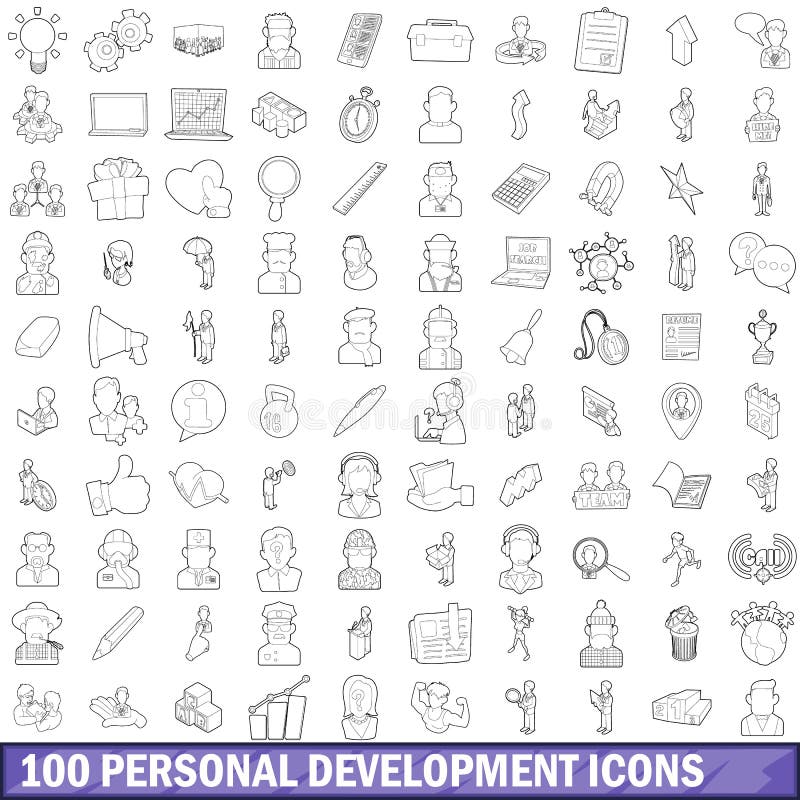 100 personal development icons set in outline style for any design vector illustration. 100 personal development icons set in outline style for any design vector illustration