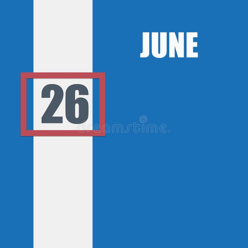 26 июня 26-й день месяца календарь dateblue фон с белой полосой и красный номер слайдер. концепция дня иллюстрация штока