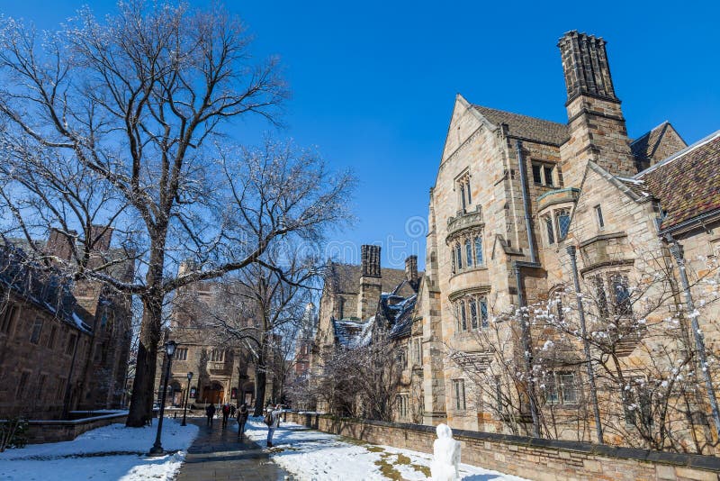 Yale university buildings in winter sunlight with snow and blue sky. Yale university buildings in winter sunlight with snow and blue sky