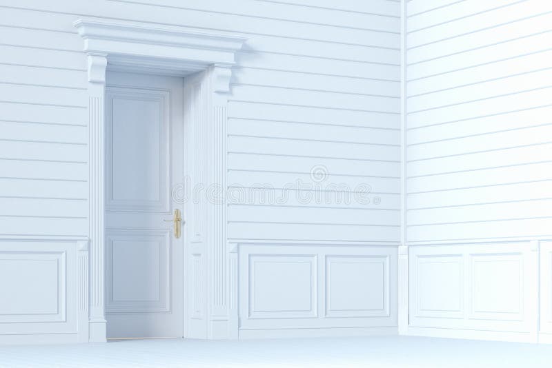 Классическая дверь в белом деревянном дизайне интерьера 3d представляют иллюстрация штока