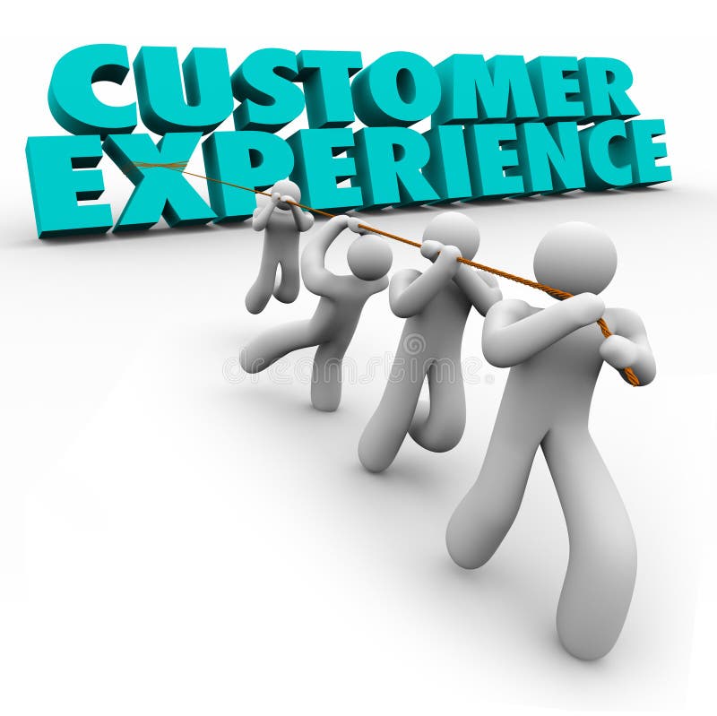Customer Experience 3d words pulled by a team of workers or staff to improve client satisfaction from every step of buying process from browsing to usage. Customer Experience 3d words pulled by a team of workers or staff to improve client satisfaction from every step of buying process from browsing to usage