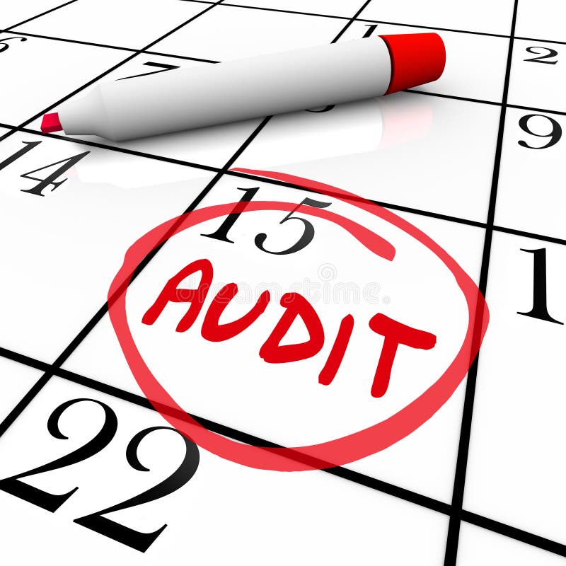 Audit word on a calendar circled to illustrate a reminder to remember your appointment for review of your budget, bookkeeping, accounting or financial practices. Audit word on a calendar circled to illustrate a reminder to remember your appointment for review of your budget, bookkeeping, accounting or financial practices