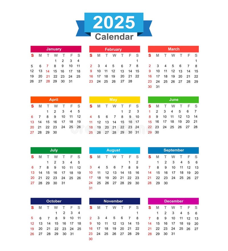 Календарь 2025 год изолированный на белом illustrat вектора предпосылки иллюстрация штока
