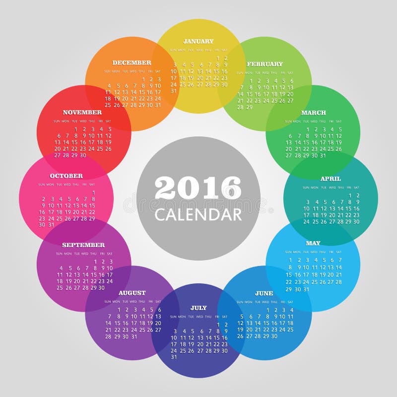 Календарь 2016 год с покрашенным кругом