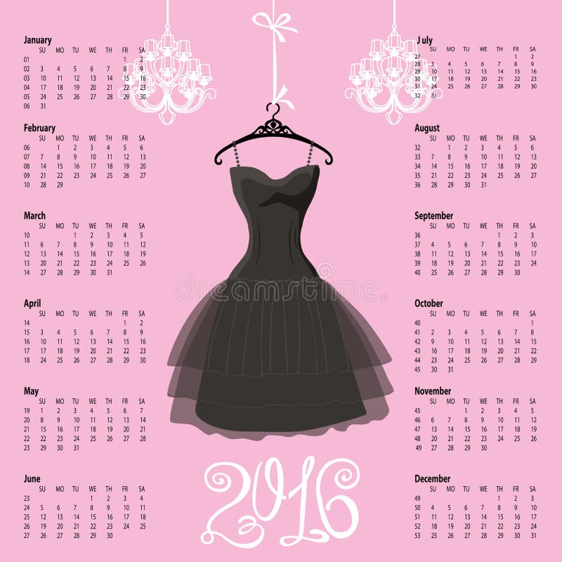 Календарь 2016 год Черный силуэт платья