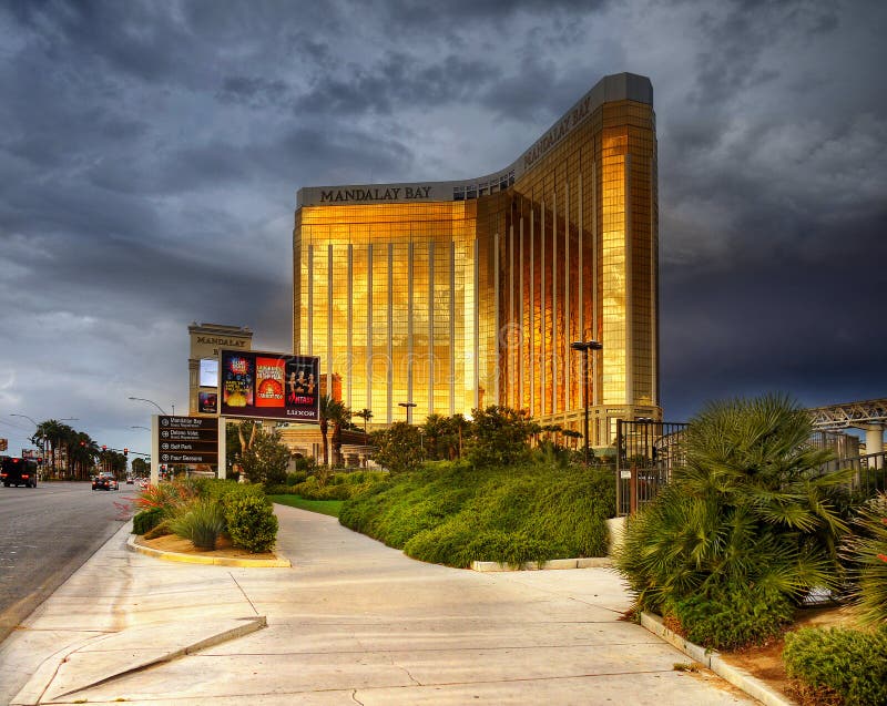 Las Vegas Boulevard - Strip. Skyscraper tower - Mandalay Bay Resort and Casino at sunrise. Nevada. United States. Las Vegas Boulevard - Strip. Skyscraper tower - Mandalay Bay Resort and Casino at sunrise. Nevada. United States