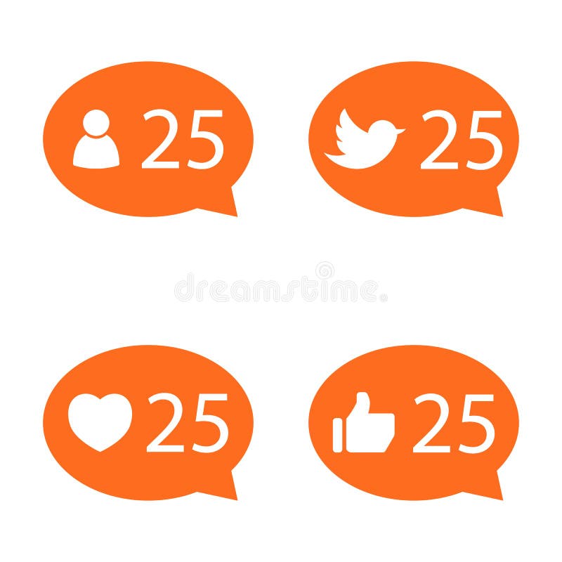 Set of orange circle Like Counter Notification Icons with human bird thumb up and heart icons. vector illustration. mobile device. web elements. Set of orange circle Like Counter Notification Icons with human bird thumb up and heart icons. vector illustration. mobile device. web elements