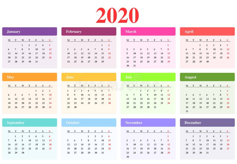 Календарь 2020 иллюстрация штока Календарь 2020 иллюстрация штока